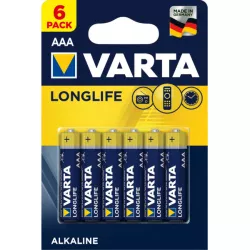 AAA - VARTA LONGLIFE BLISTER DE 6 PILES 1.5V ALCALINE
