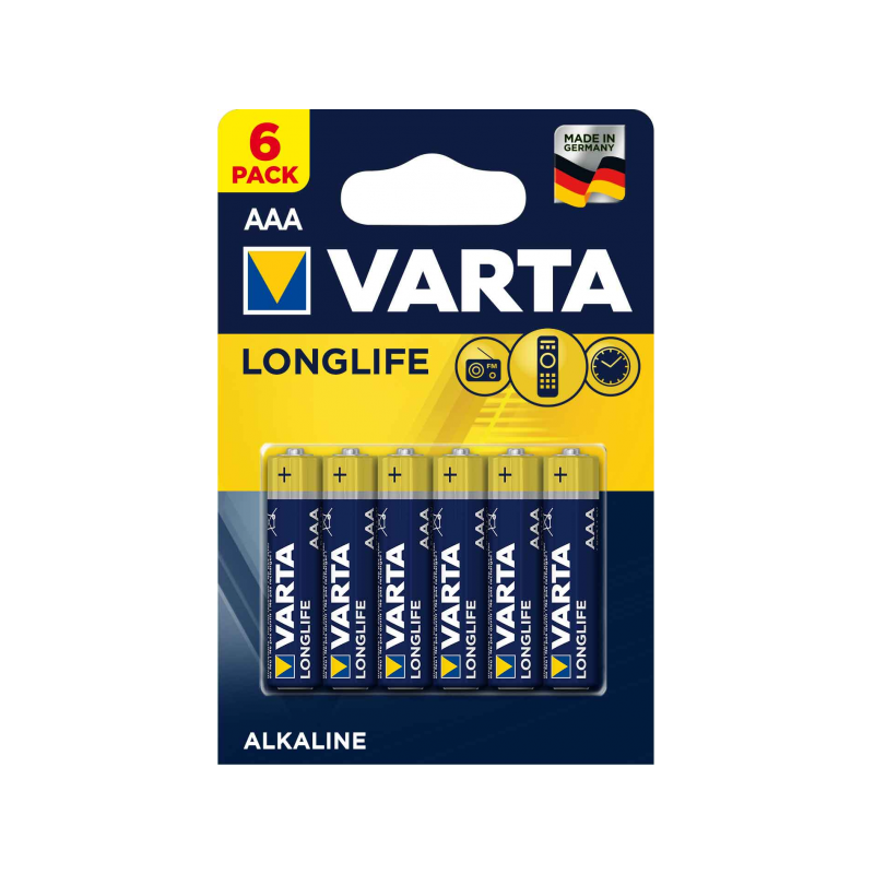 AAA - VARTA LONGLIFE BLISTER DE 6 PILES 1.5V ALCALINE