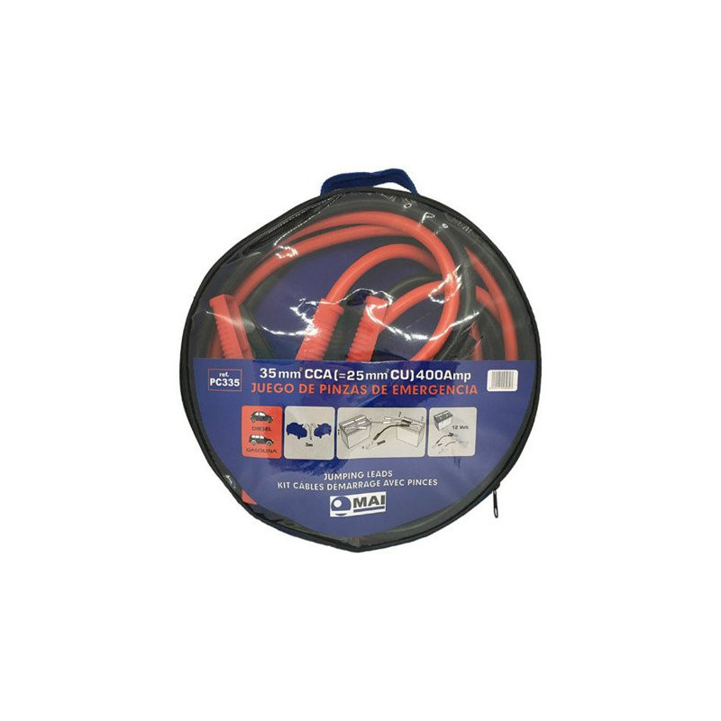 CABLE DEMARRAGE 400A CCA 2X3M 25/35mm? + PINCES ISOLEES ALU/CUIVRE