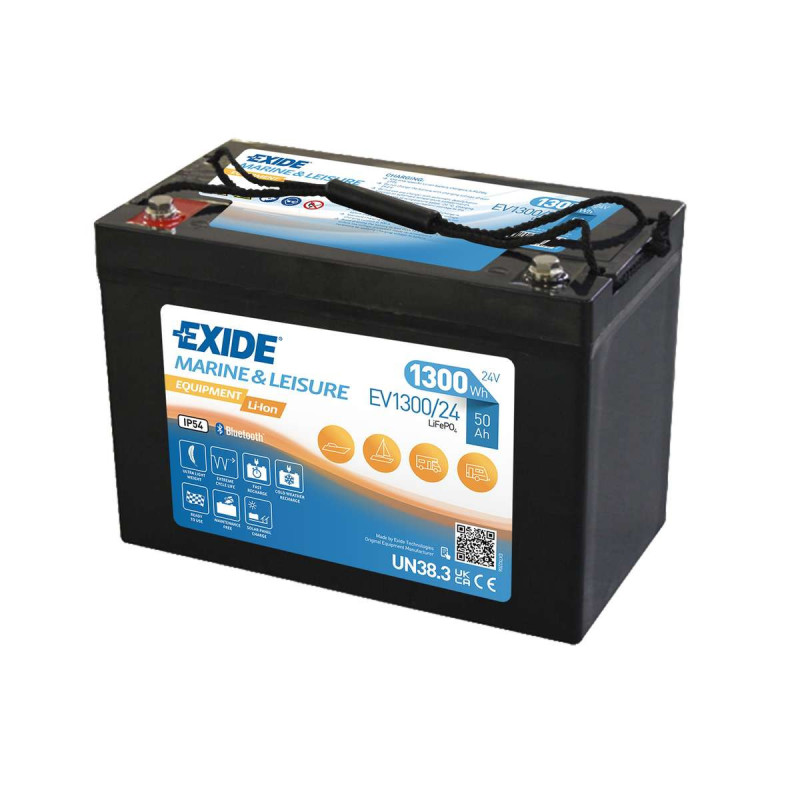 G77G EXIDE EV1300/24 LFP LITHIUM 24V 50 A/H 1300 W/H MARINE & SERVITUDE M8 +G