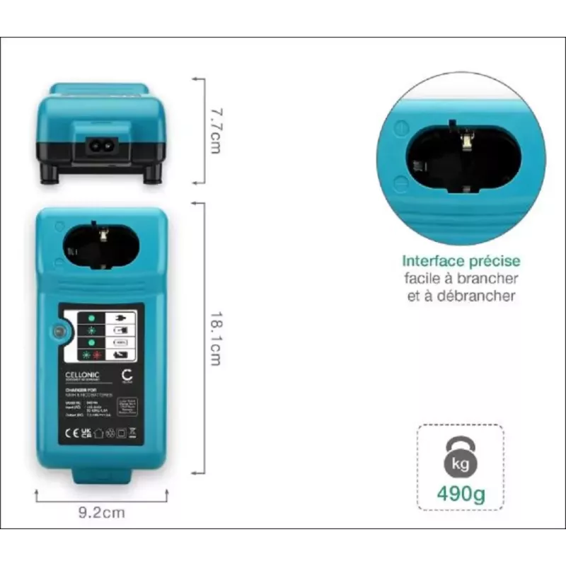 DC1804 CHARGEUR TYPE MAKITA 7.2V/18V 1.5A NICD/NIMH BATT.FORME L