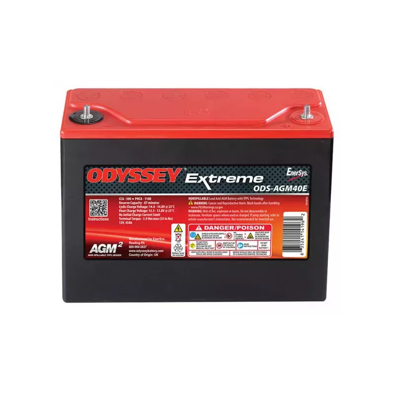 ODS-AGM40E BATT ODYSSEY EXTREME 12V 45A 500A CCA PB PUR +D (PC1100)